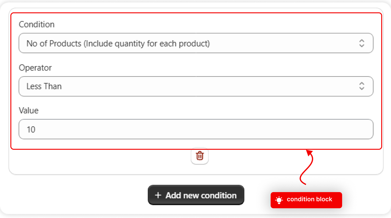 Conditions configured on an advanced rule