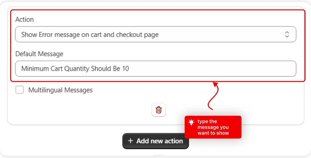 The Action section with a limit selected