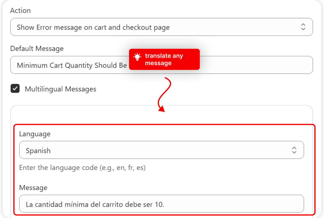 The message field with a translation added beneath it