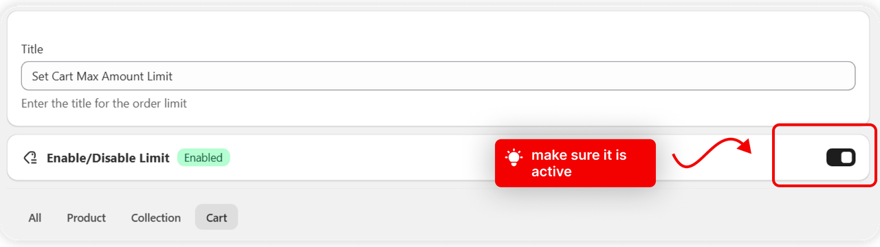 A titled rule with Enable/Disable Limit switched on