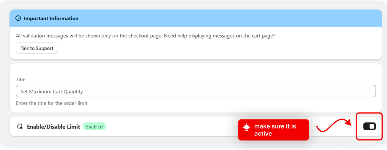 A titled rule with Enable/Disable Limit switched on
