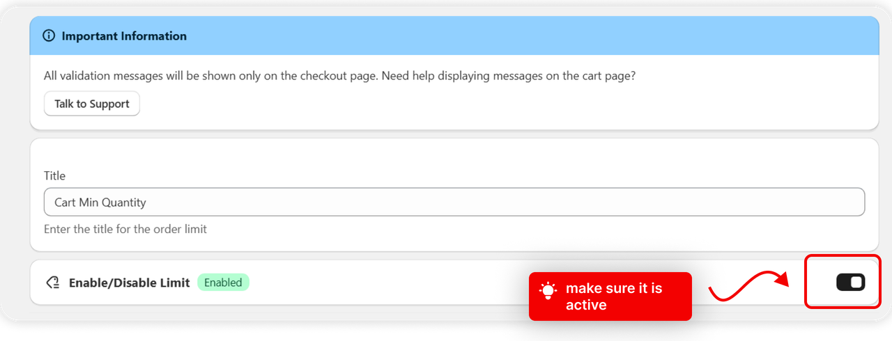 A titled rule with Enable/Disable Limit switched on