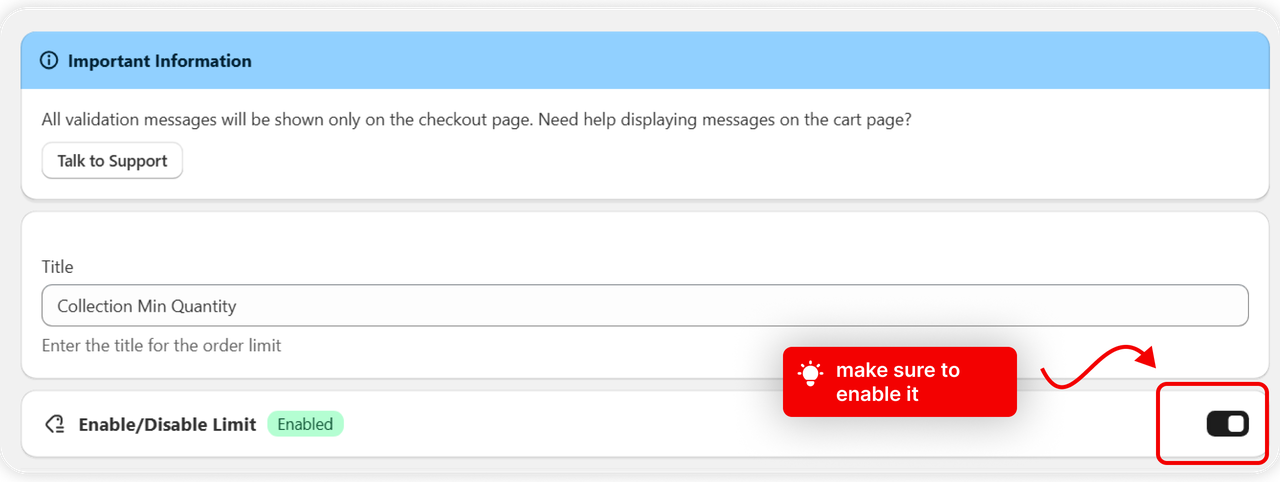 A titled rule with Enable/Disable Limit switched on
