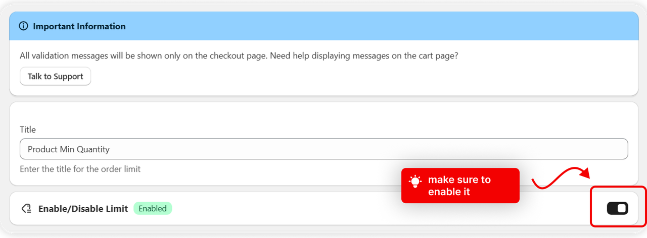A titled rule with Enable/Disable Limit switched on