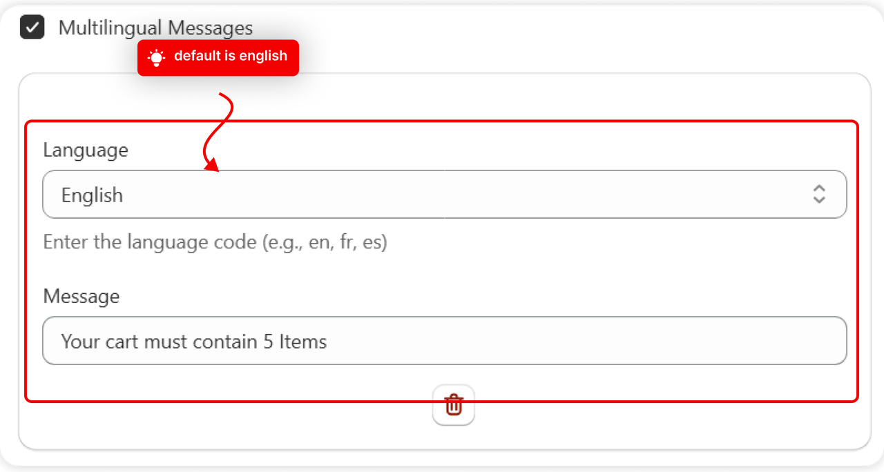The Default Message field filled in
